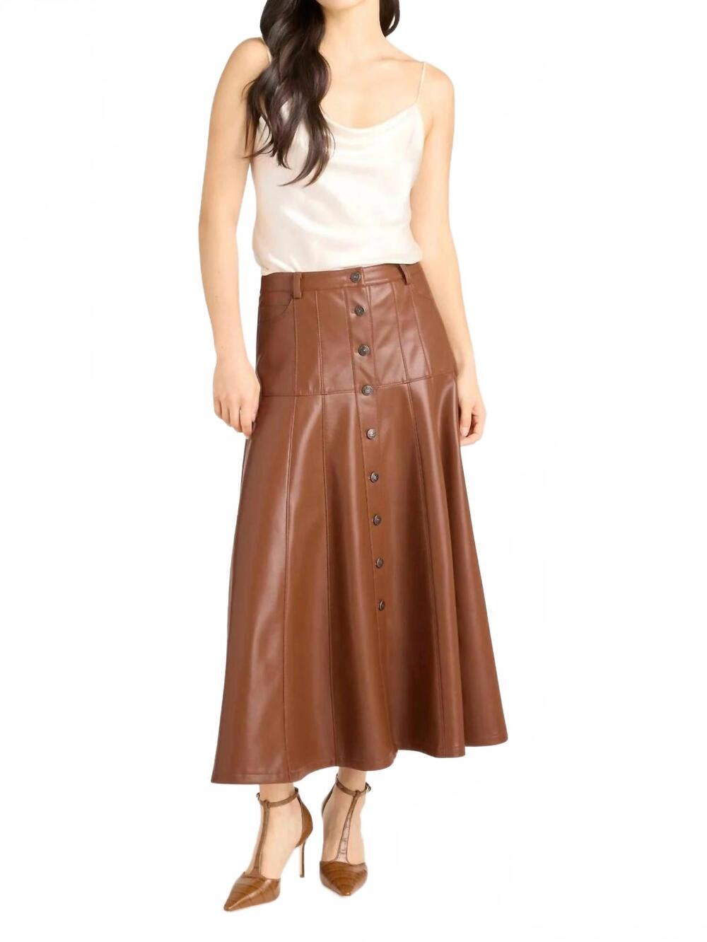 NEW CINQ A SEPT veena midi length skirt in dark sepia